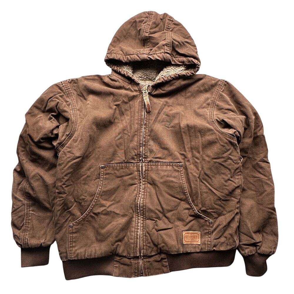 CE Schmidt Workwear Duck Canvas Hood Sherpa Lined Jacket Youth Boys Large Brown